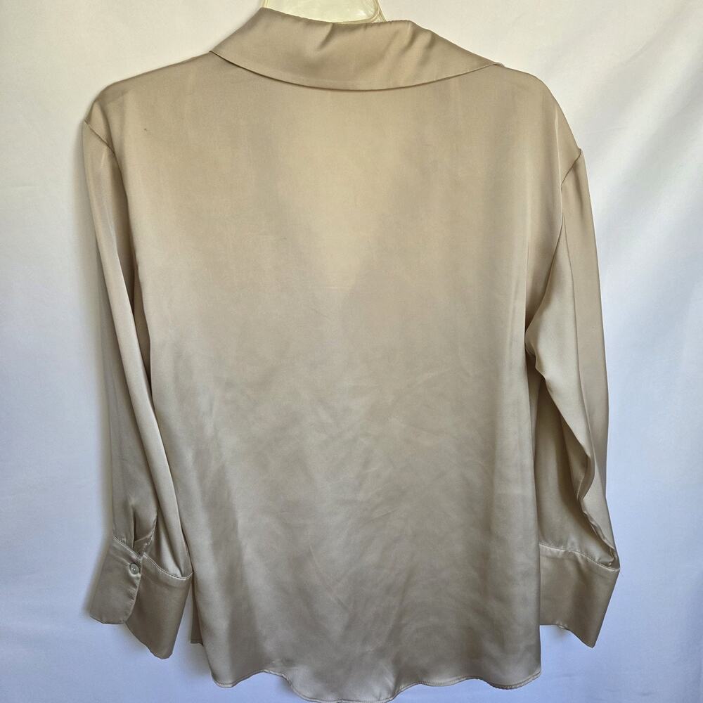 ZARA Satin Blouse Women's Small Champagne Beige Button Front Collared Shirt - Picture 2 of 7